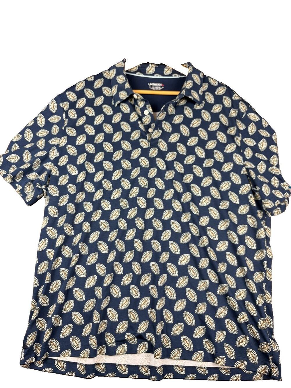 UNTUCKit Polo Shirt Men’s XXL Navy Paisley Pax Regular Fit Cotton Short Sleeve